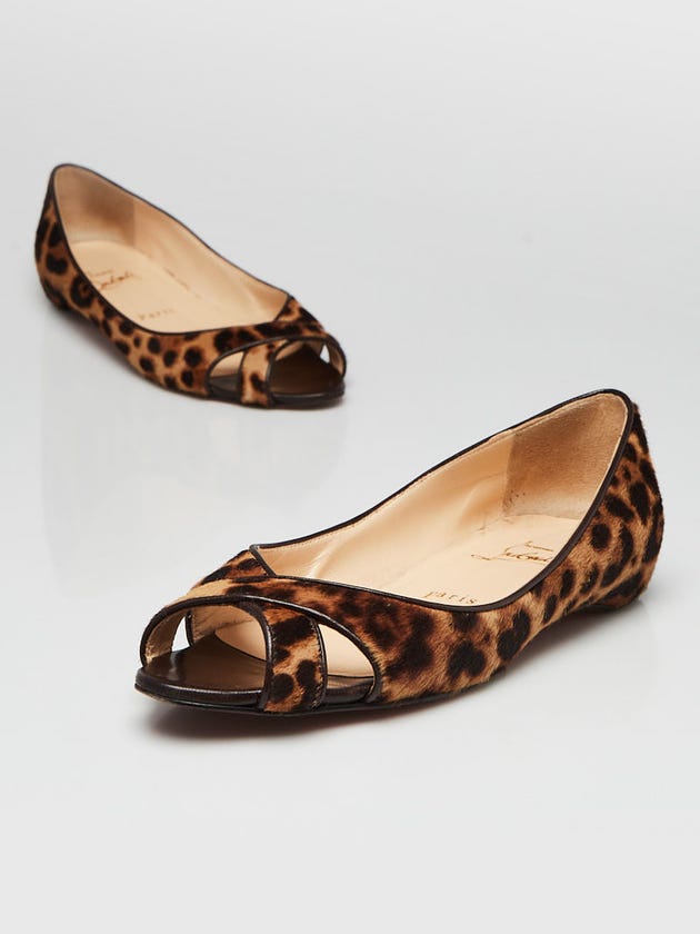 Christian Louboutin Leopard Print Pony Hair Croisette Orlato Peep Toe Flats Size 5.5/36