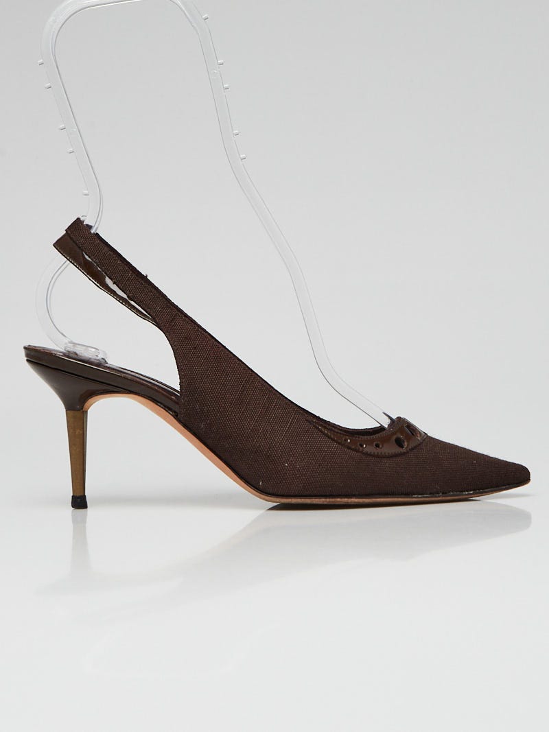 Manolo Blahnik Brown Canvas Slingback Pumps Size 5/35.5