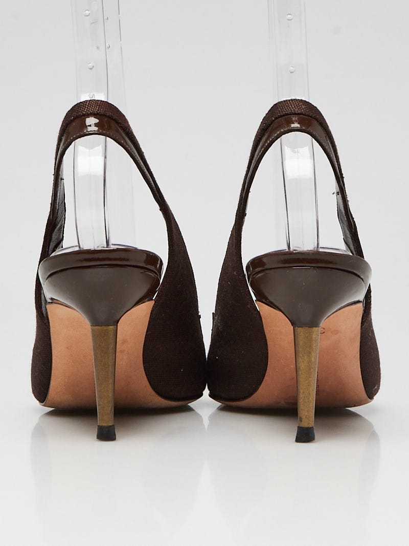 【未使用】MANOLO BLAHNIK ブラウン スエード 35.5 Manolo Blahnik Brown Canvas Slingback Pumps Size 5/35.5 | Yoogi's