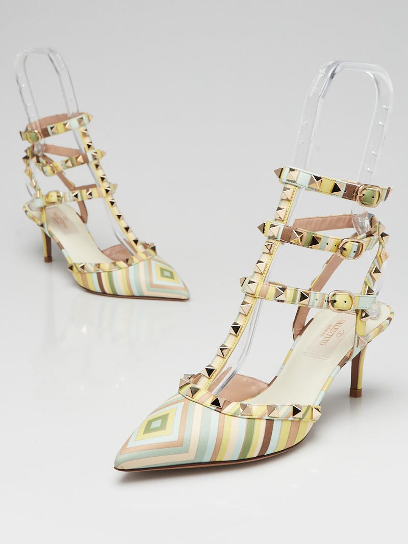 Valentino Multicolor Leather Native Couture Print Rockstud T-Strap