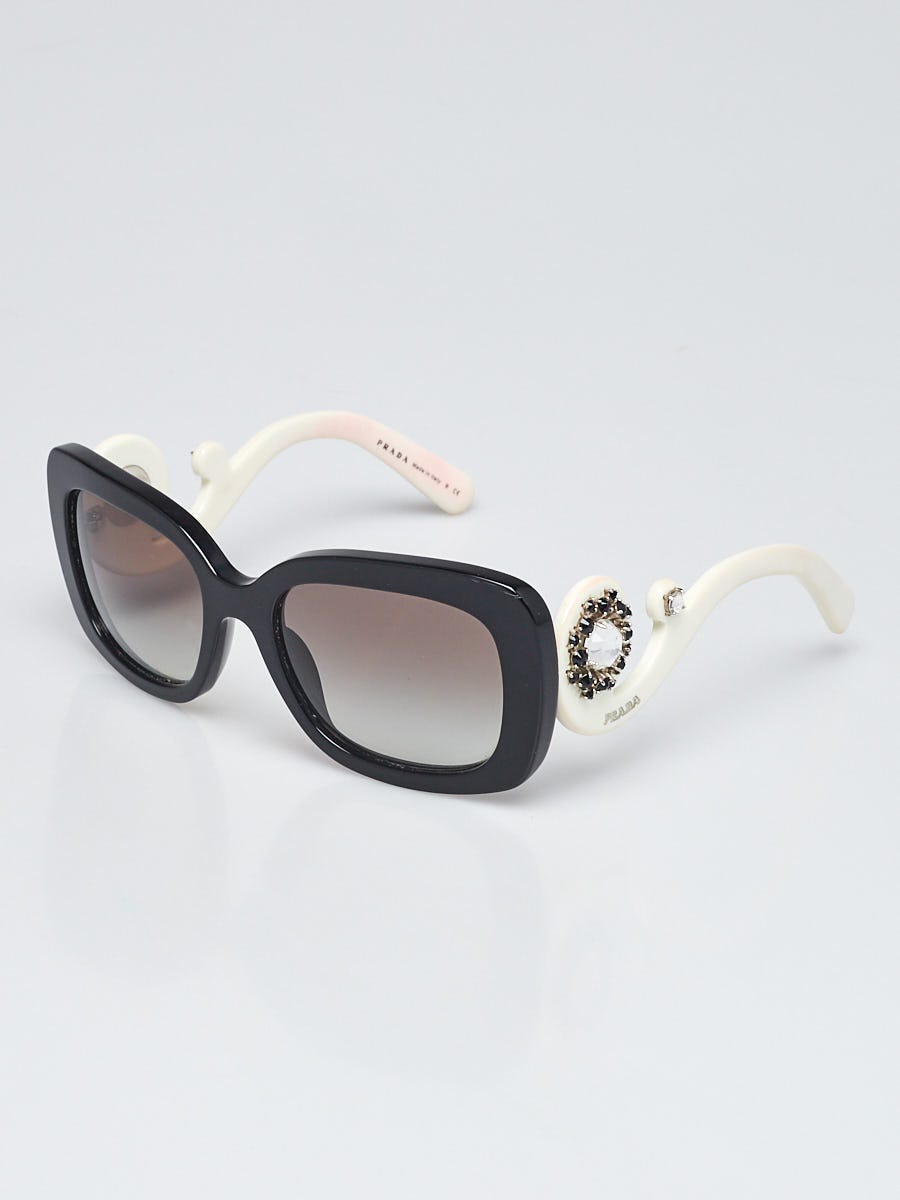 【PRADA】サングラス Prada Black/White Rectangular Frame Crystal Ornate Sunglasses