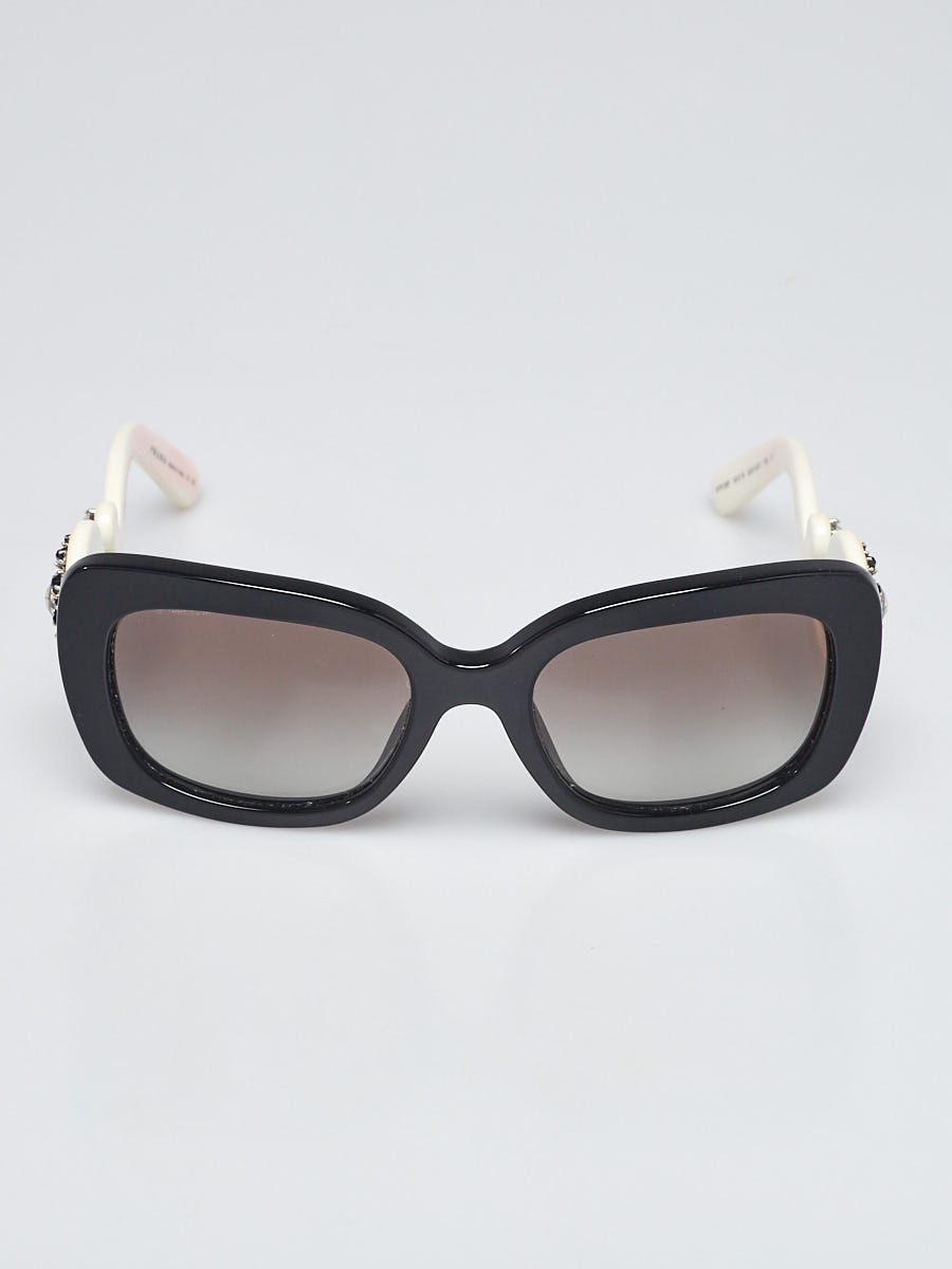 Prada Black/White Rectangular Frame Crystal Ornate Sunglasses