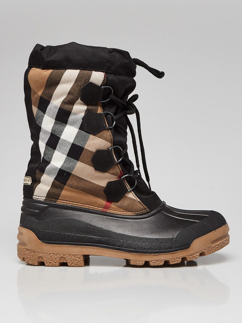 Burberry Black Rubber and Sheepskin Classic Check Snow Boots Size