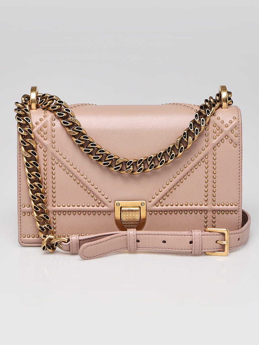 Christian Dior Beige Studded Leather Diorama Small Flap Bag