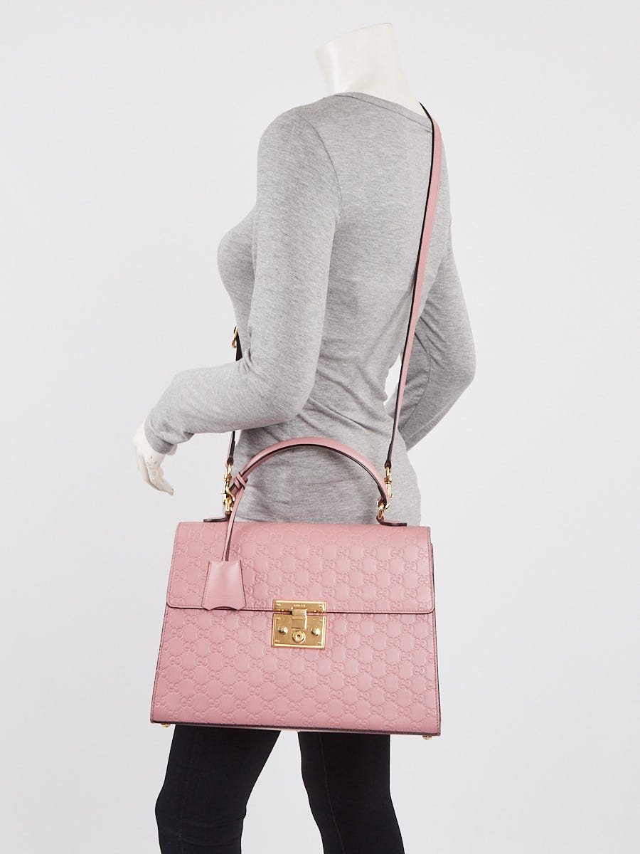 Gucci Pink Guccissima Leather Large Signature Padlock Top Handle Bag