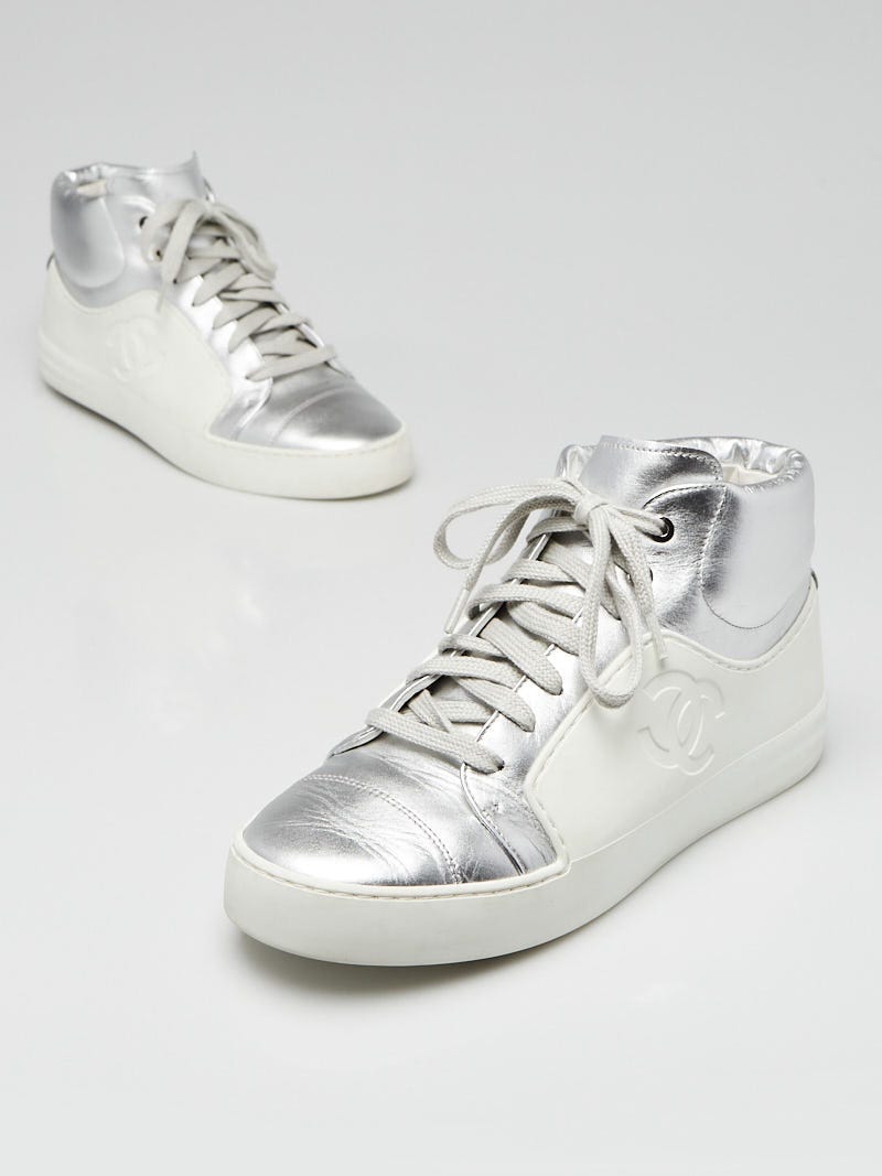 Chanel White/Silver Leather/Rubber High Top Sneakers Size /36 - Yoogi's  Closet