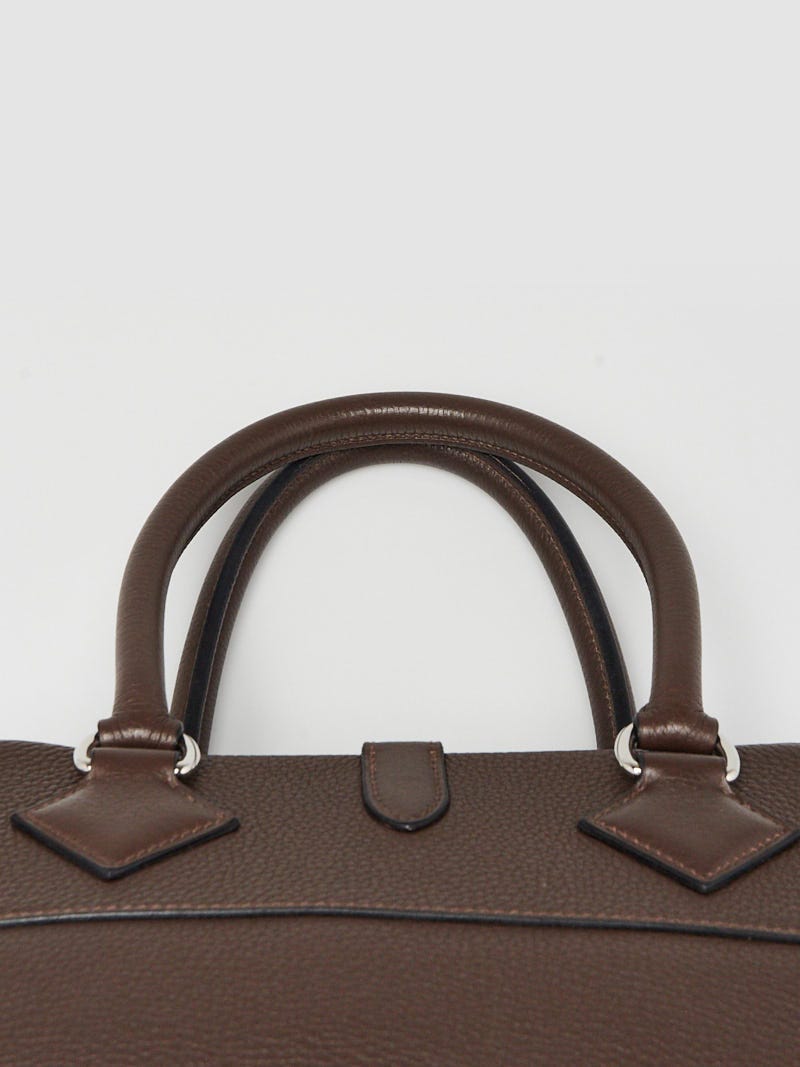 Hermes 35cm Cacao Clemence Leather Palladium Plated Atlas Bag