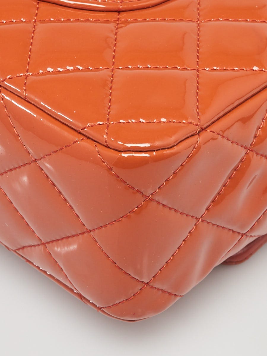 Chanel Orange Quilted Patent Leather Classic Medium Double Flap Bag