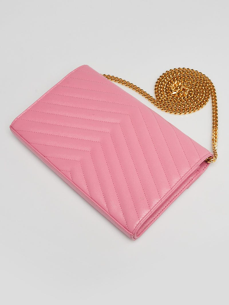 Yves Saint Laurent Pale Pink Chevron Quilted Grained Leather