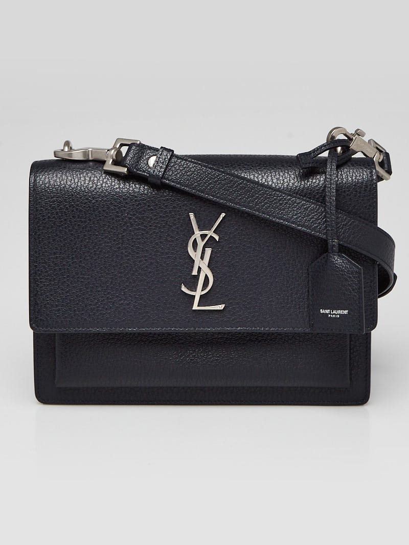 Saint Laurent Bag MNG Lou Satch Silver Hardware Crossbody Black Leather YSL  Box