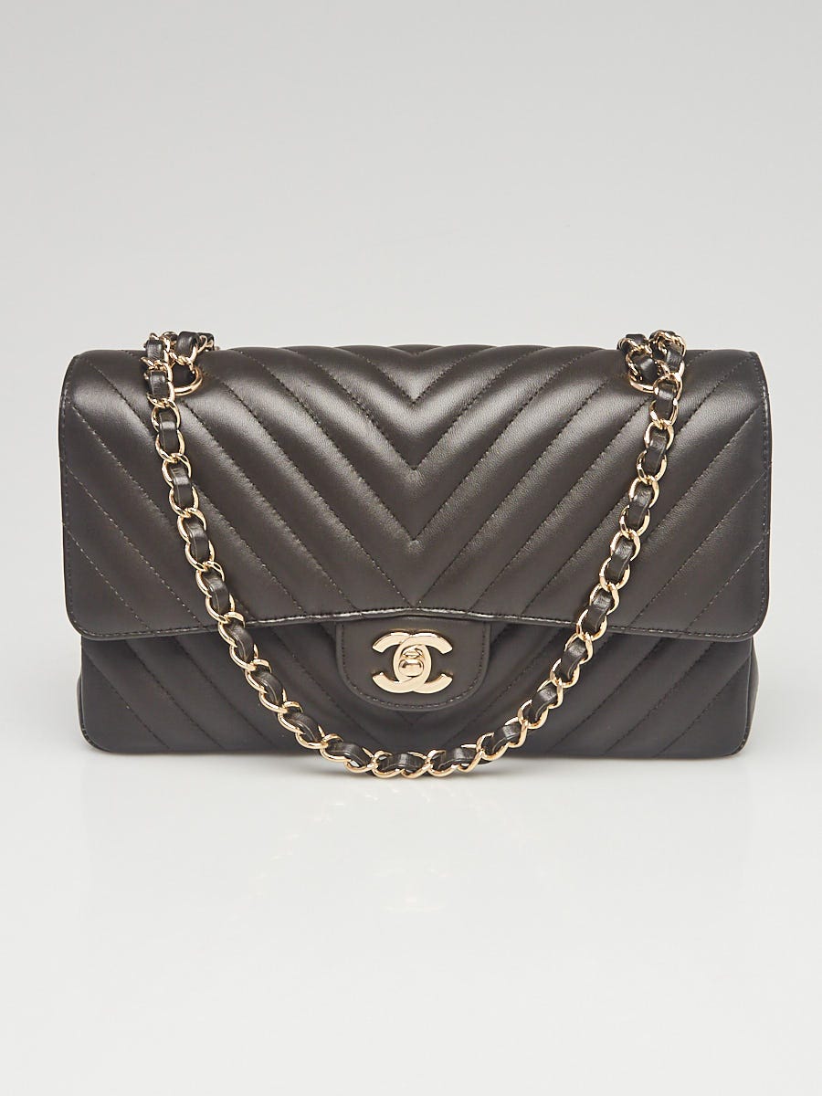 Chanel Dark Brown Chevron Quilted Lambskin Leather Classic Medium Double  Flap Bag - Yoogi's Closet