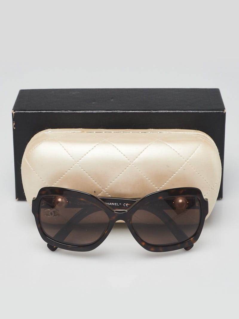 Chanel Tortoise Shell Frame Brown Tint Pearl Sunglasses 5132  display picture 1