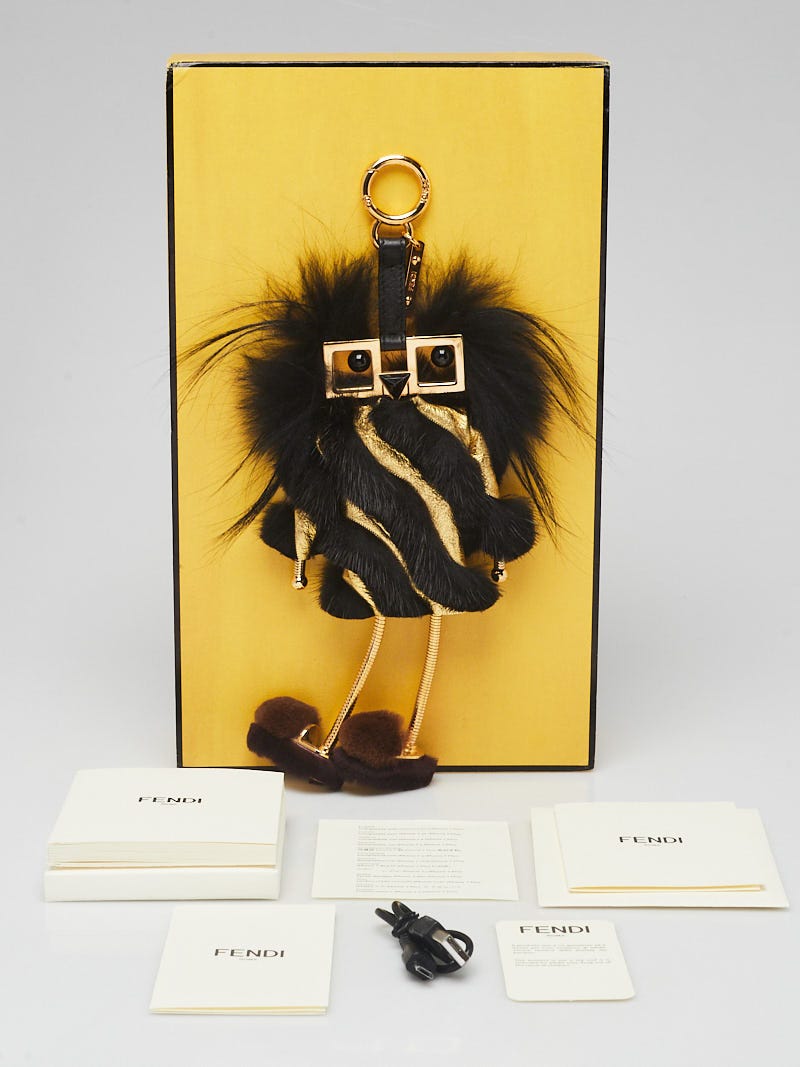 Fendi Gold/Black Fur Hypotique Witch Bag Charm | Yoogi's Closet