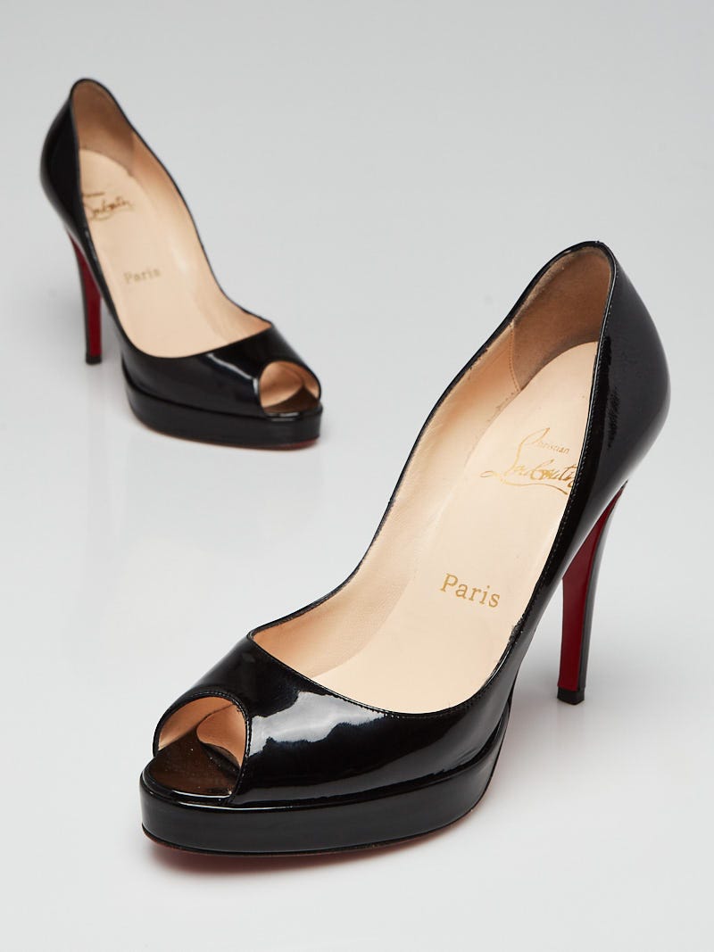 Christian Louboutin Black Patent Leather Peep Toe Pumps Size 8/38.5