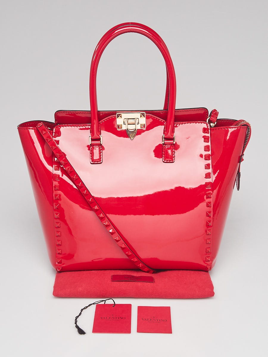 Valentino Red Patent Leather Rockstud Dome Double Handle Bag - Yoogi's  Closet