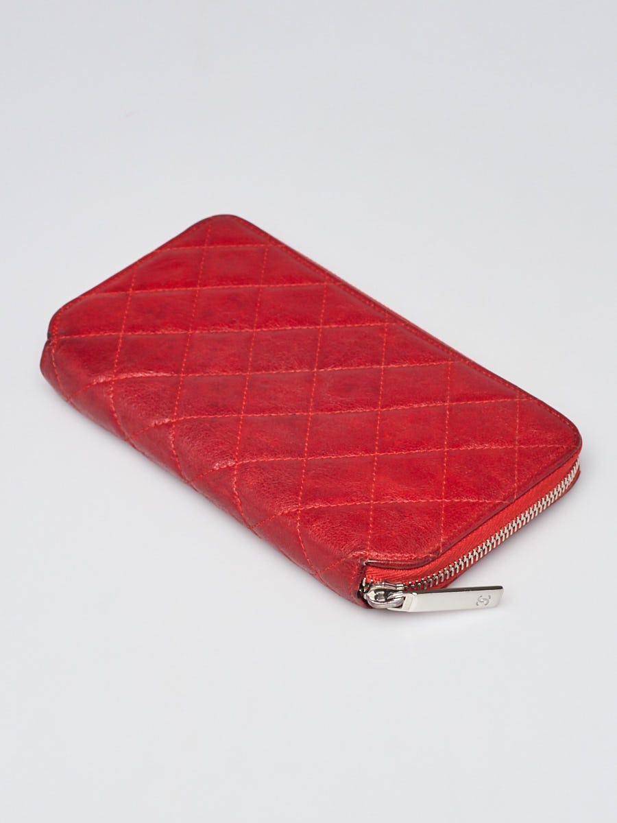 Chanel Red Quilted Calfskin Leather CC L Gusset Zip Wallet
