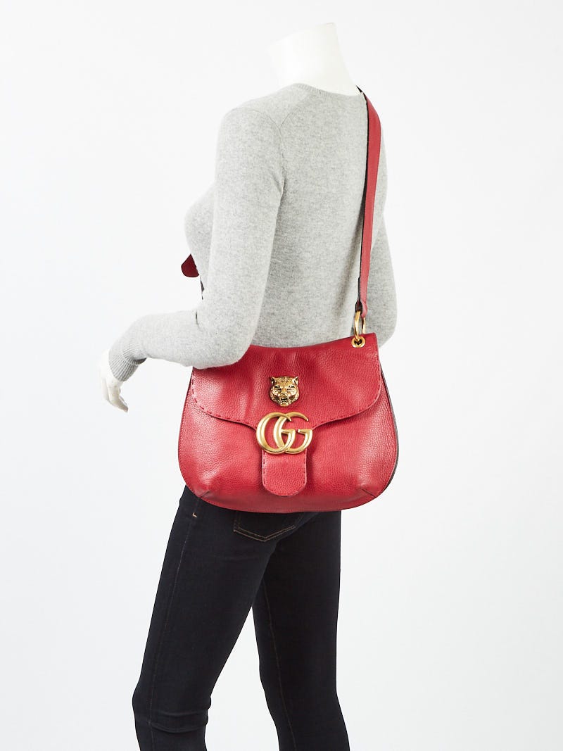 Gucci GG Marmont Animalier Red Top Handle Bag Leather Large