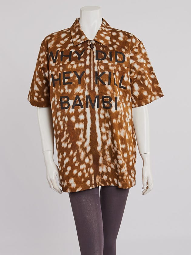Burberry Brown/White Cotton "Why Did They Kill Bambi" Zip Collared Shirt Size S