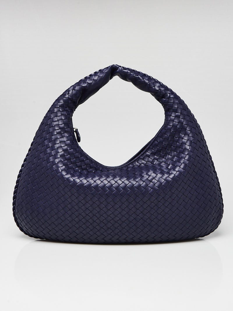 Bottega Veneta Dark Blue Intrecciato Woven Nappa Leather Large