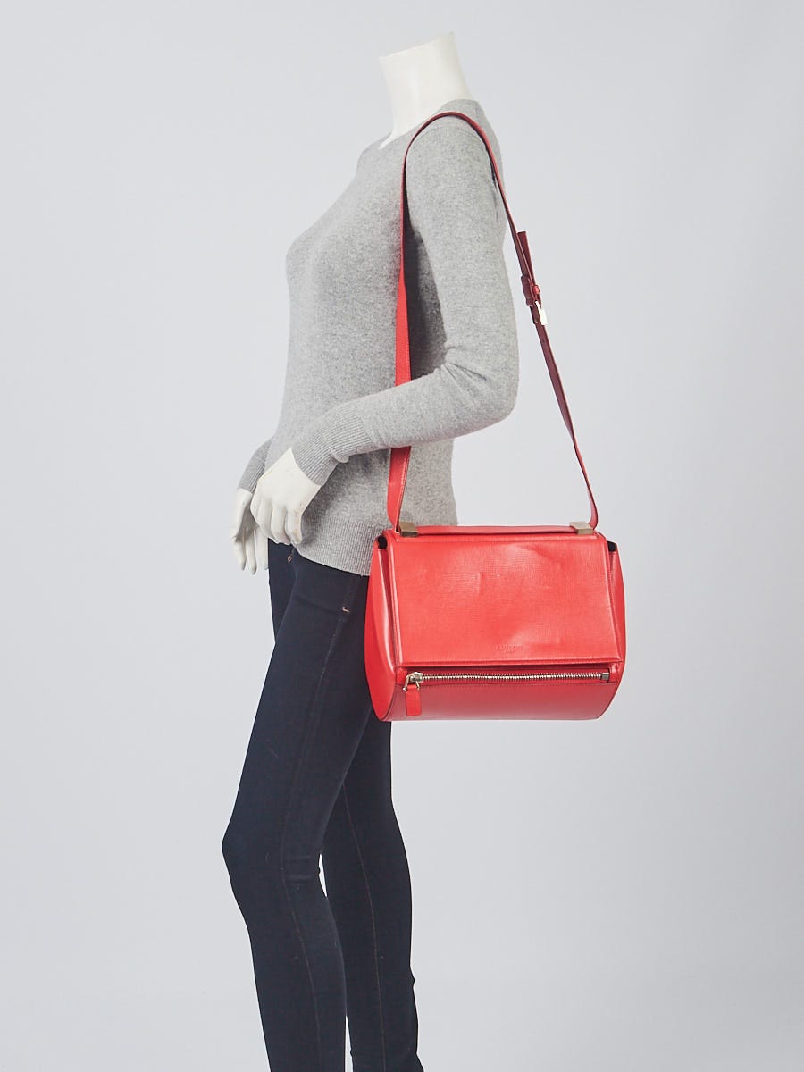 Givenchy Red Grained Leather Pandora Box Medium Shoulder Bag