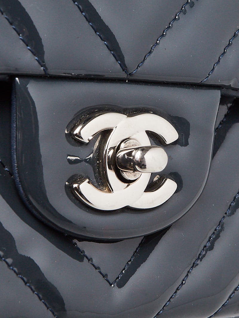 Chanel SO Black Metallic Patent Leather Chevron Quilted Mini