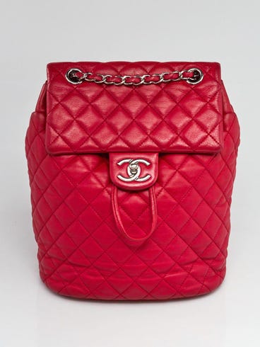 Chanel Red Quilted Lambskin Leather Small Urban Spirit Backpack Bag