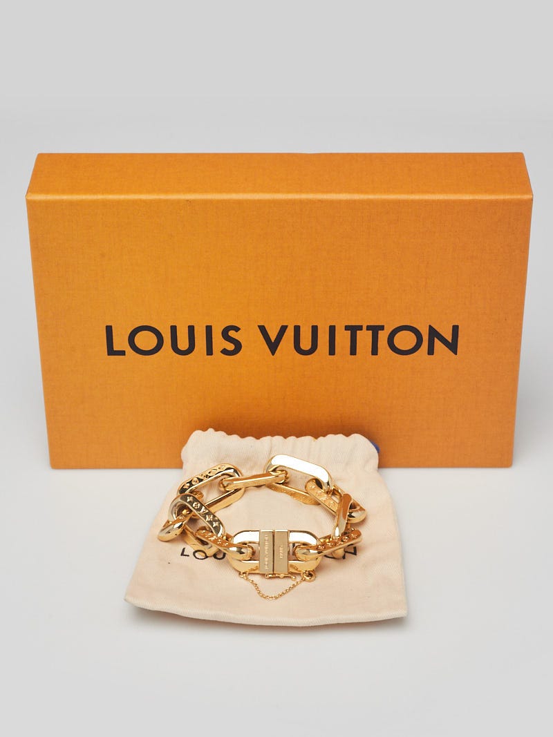 Louis Vuitton Goldtone Chunky Chain link Monogram Bracelet - Yoogi's Closet