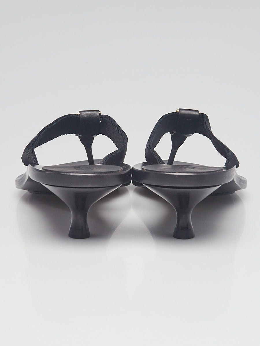 Gucci Black Canvas Interlocking G Kitten Heel Thong Sandals