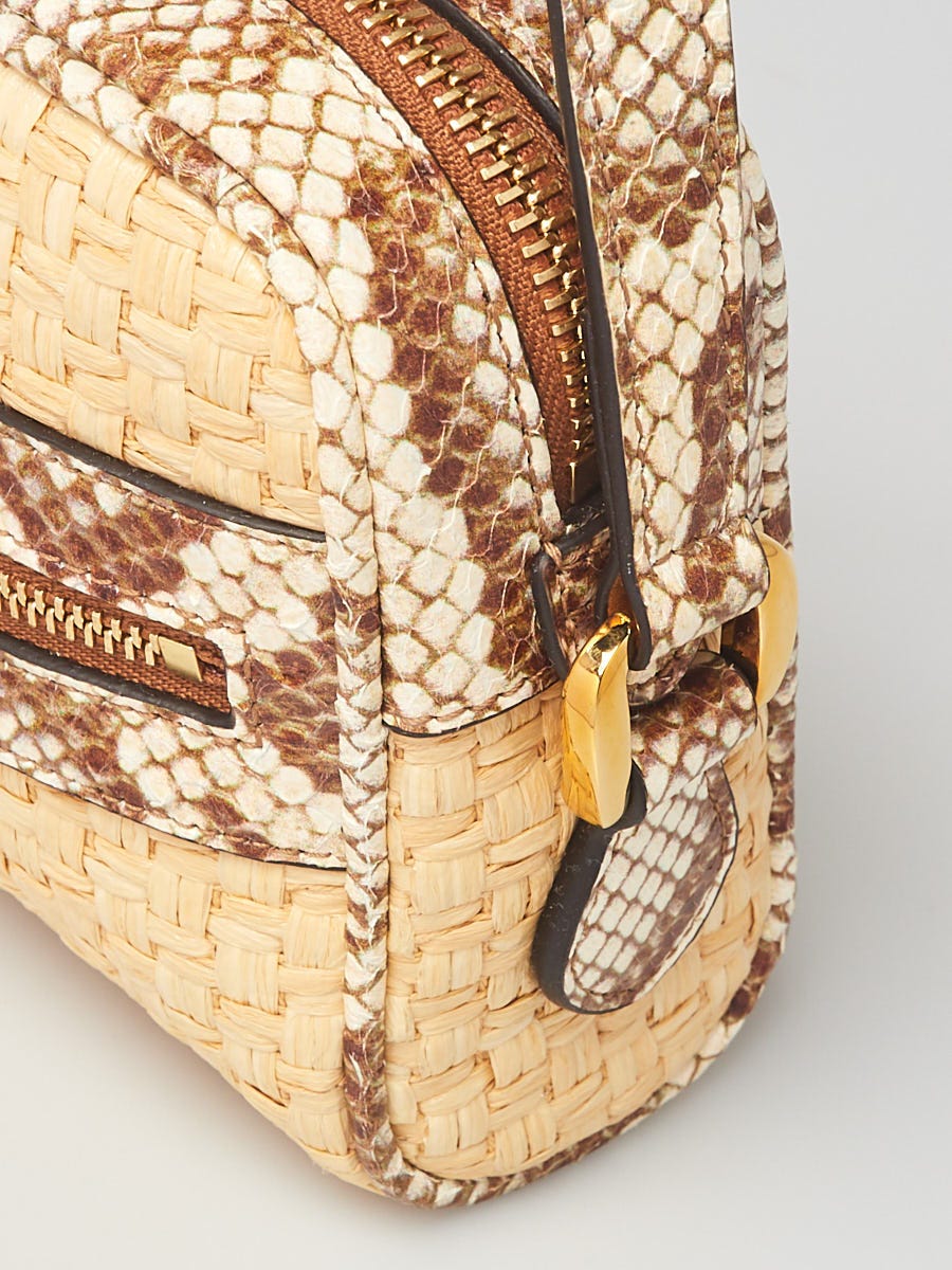 Gucci Woven Raffia and Brown Watersnake Mini Ophidia Crossbody Bag