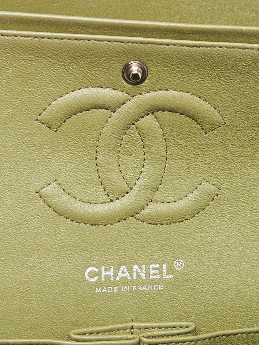 Chanel Green Striated Quilted Patent Leather Classic Medium