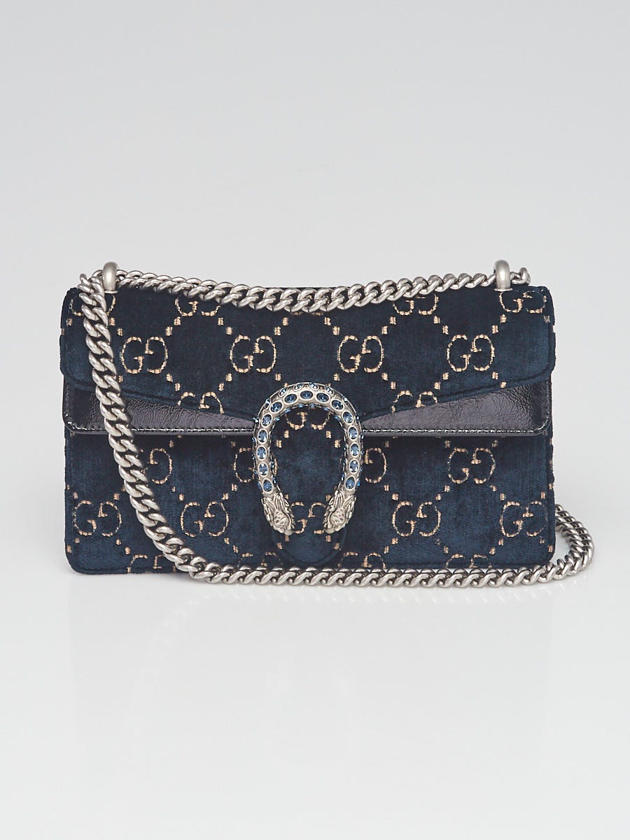 Gucci Dark Blue GG Embossed Velvet Dionysus Small Shoulder Bag