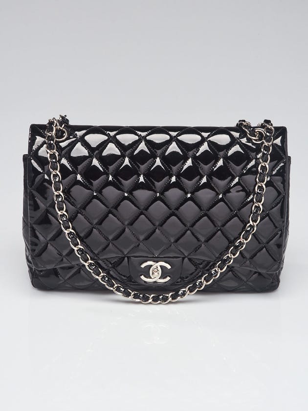 Chanel Black Quilted Patent Leather Classic Maxi Double Flap Bag