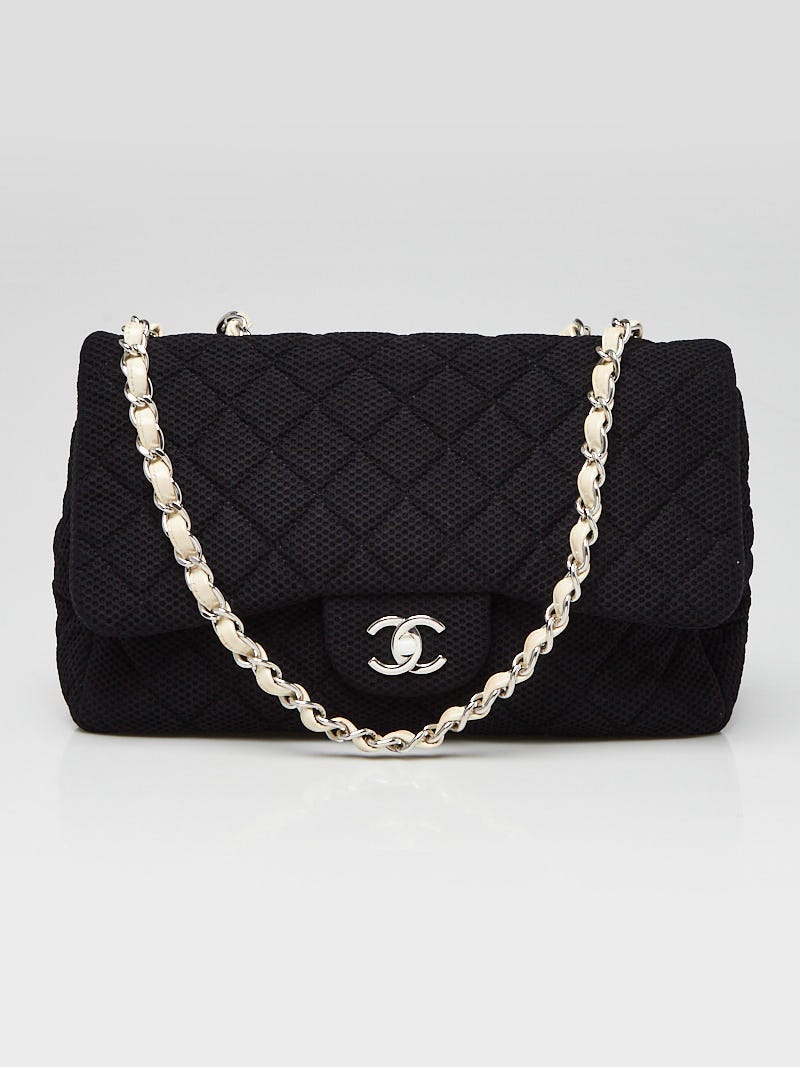 Chanel Black Quilted Fabric Classic Jumbo Single Flap Bag - Yoogi's Closet