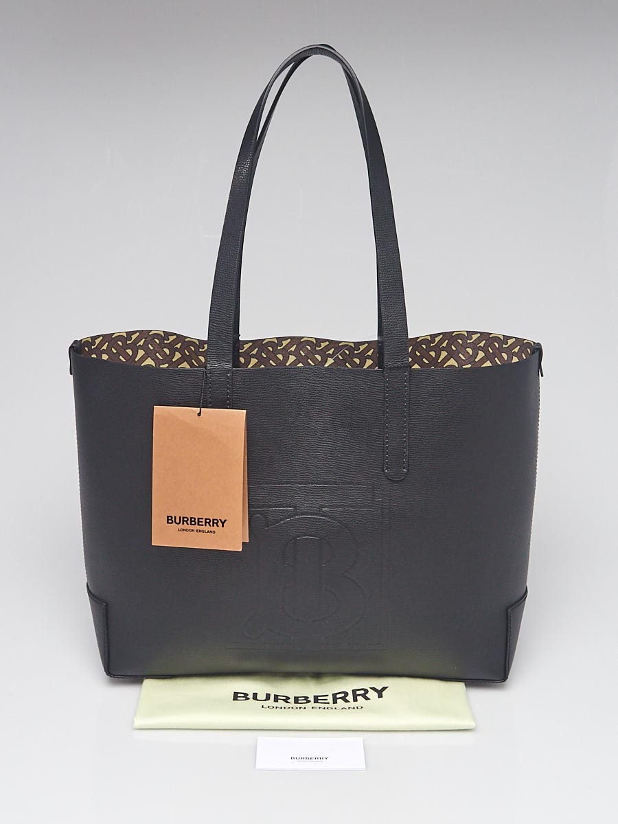 Burberry Black Grained Leather Embossed Tote Bag Yoogi s Closet