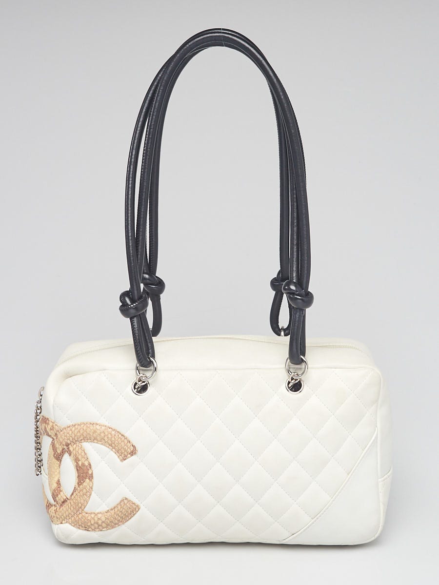 Chanel White Quilted Leather and Python Cambon Bowler Tote Bag