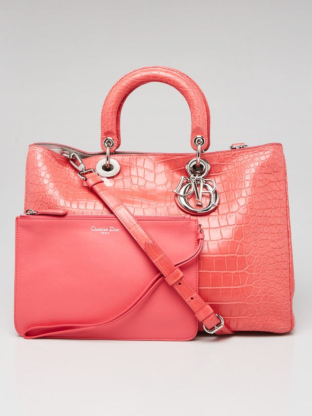 Christian Dior Pink Alligator Large Diorissimo Tote Bag