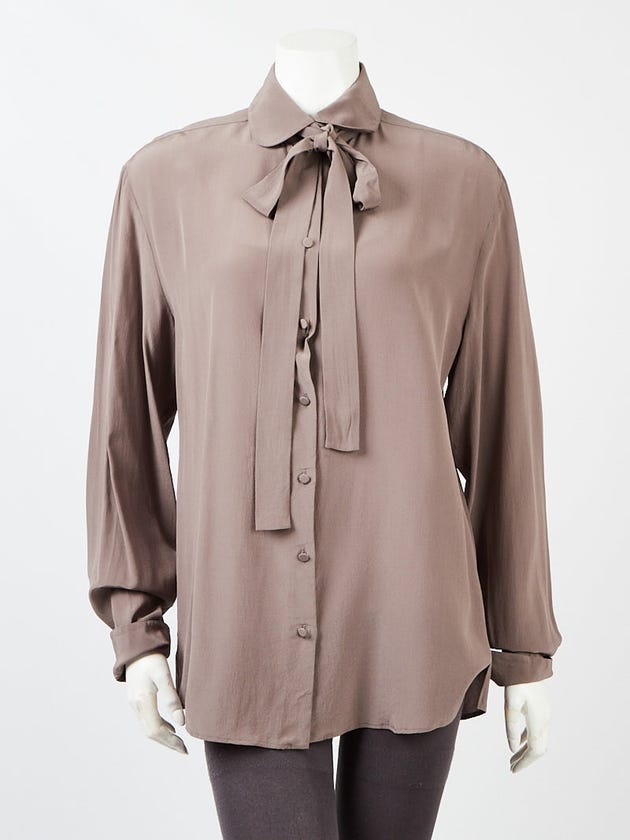 Gucci Grey Silk Long Sleeve Blouse Size 10/44