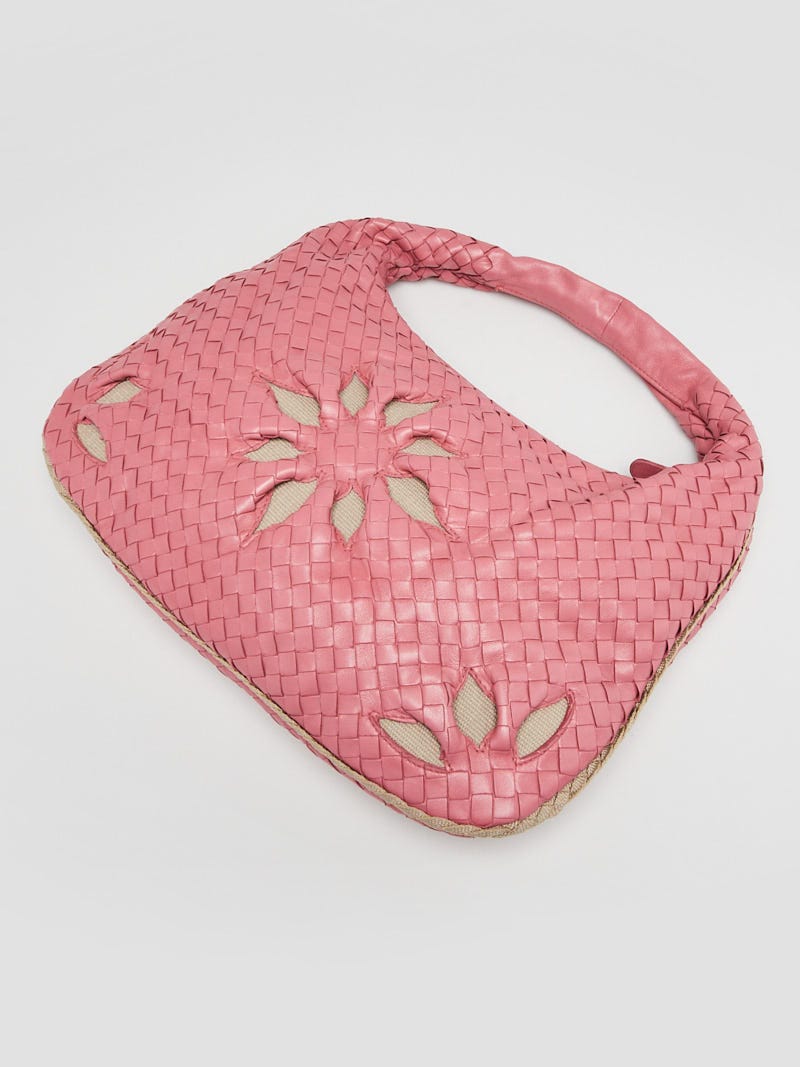 Bottega Veneta Point Raffia & Leather Top Handle Bag In Pink