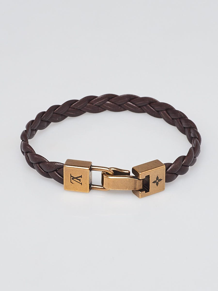 Louis Vuitton Brown Leather Braided Triogram Bracelet - Yoogi's Closet