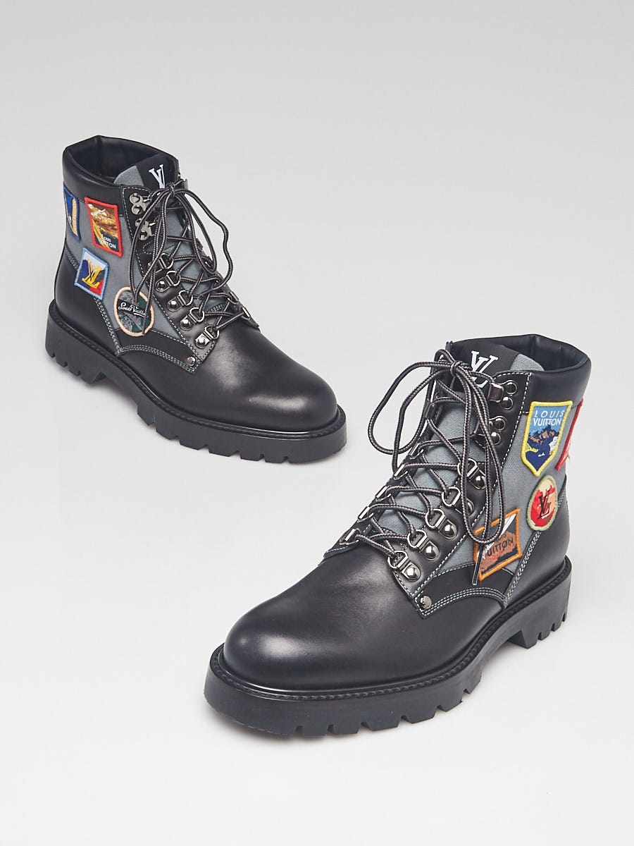 Louis Vuitton Black Calf Leather/Canvas Oberkampf Combat Boots Men's Size 5  - Yoogi's Closet
