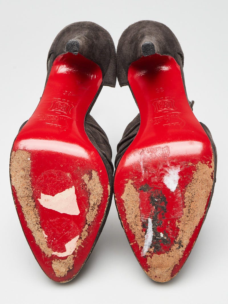 Christian Louboutin Dark Grey Ruched Suede Drapiday 120  Size 4.5/35