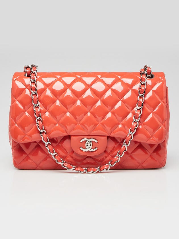 Chanel Pink Quilted Patent Leather Classic Jumbo Double Flap Bag
