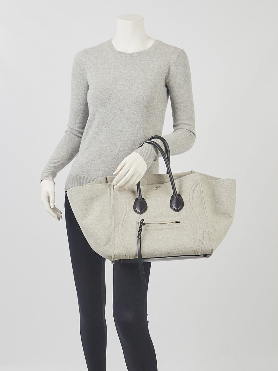 Celine Grey Felted Wool Black Leather Phantom Bag