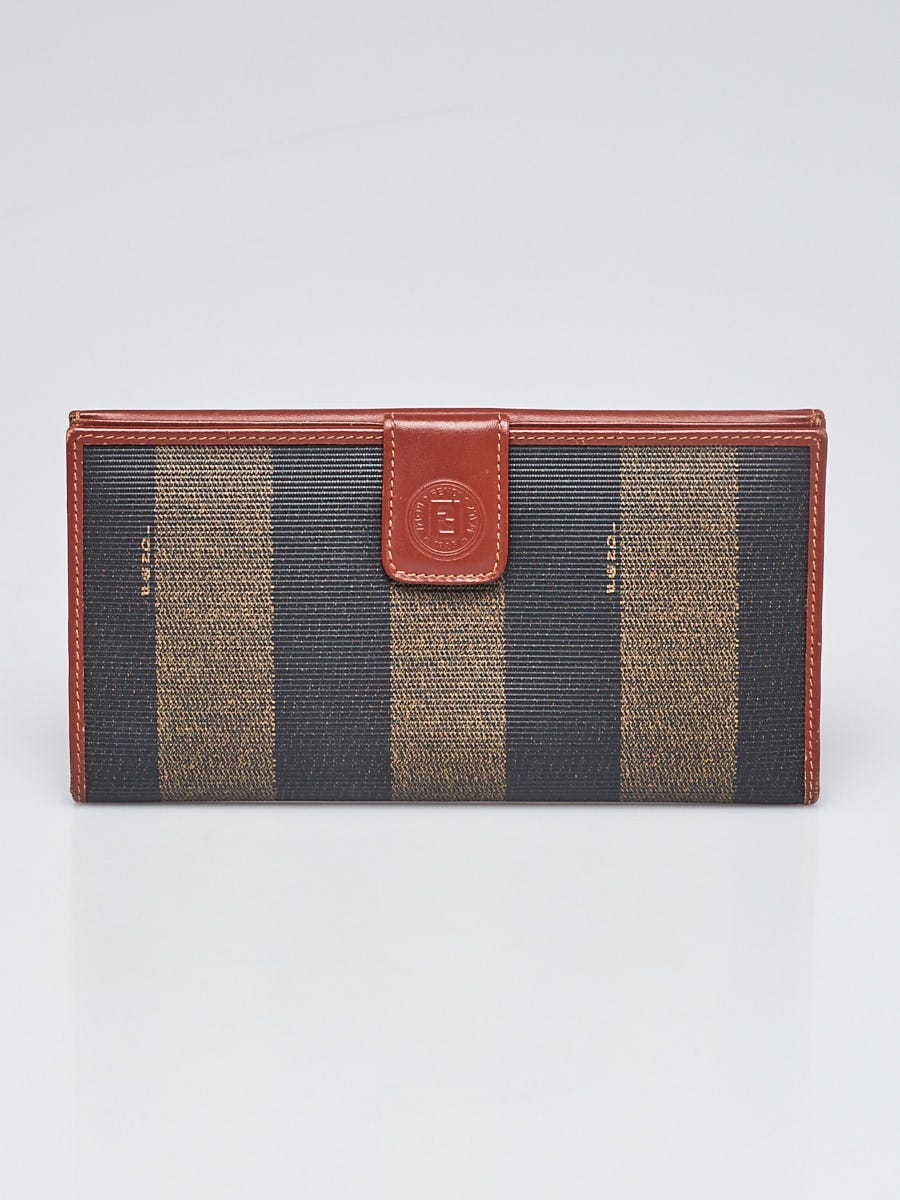 Fendi Tobacco Pequin Stripe Canvas Long Flap Wallet Yoogi s Closet