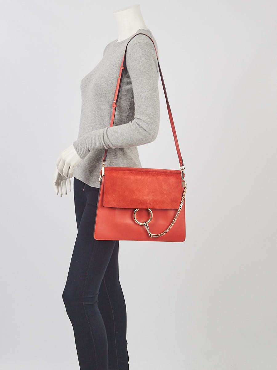 Chloe Red Leather/Suede Faye Medium Shoulder Bag | Yoogi's Closet