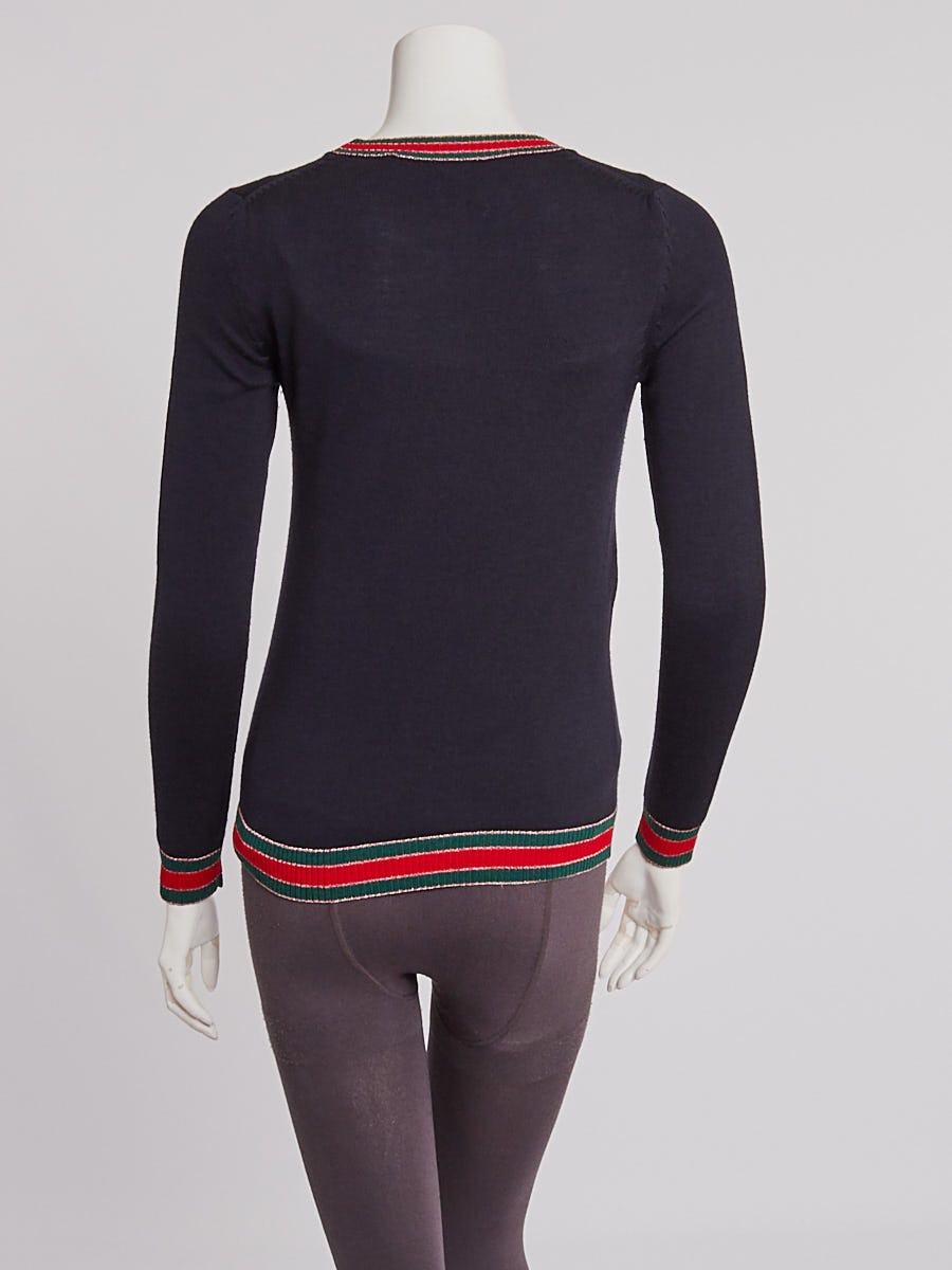 Gucci Navy Blue Wool Vintage Web Crewneck Sweater Size XS