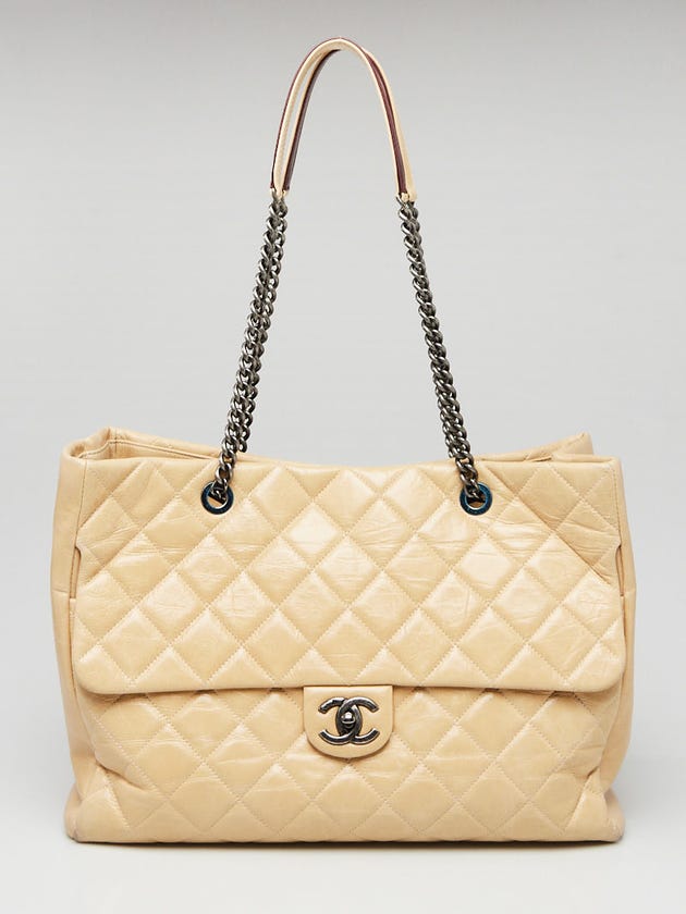 	Chanel Beige Gazed Calfskin Leather Large Duo Color Tote Bag