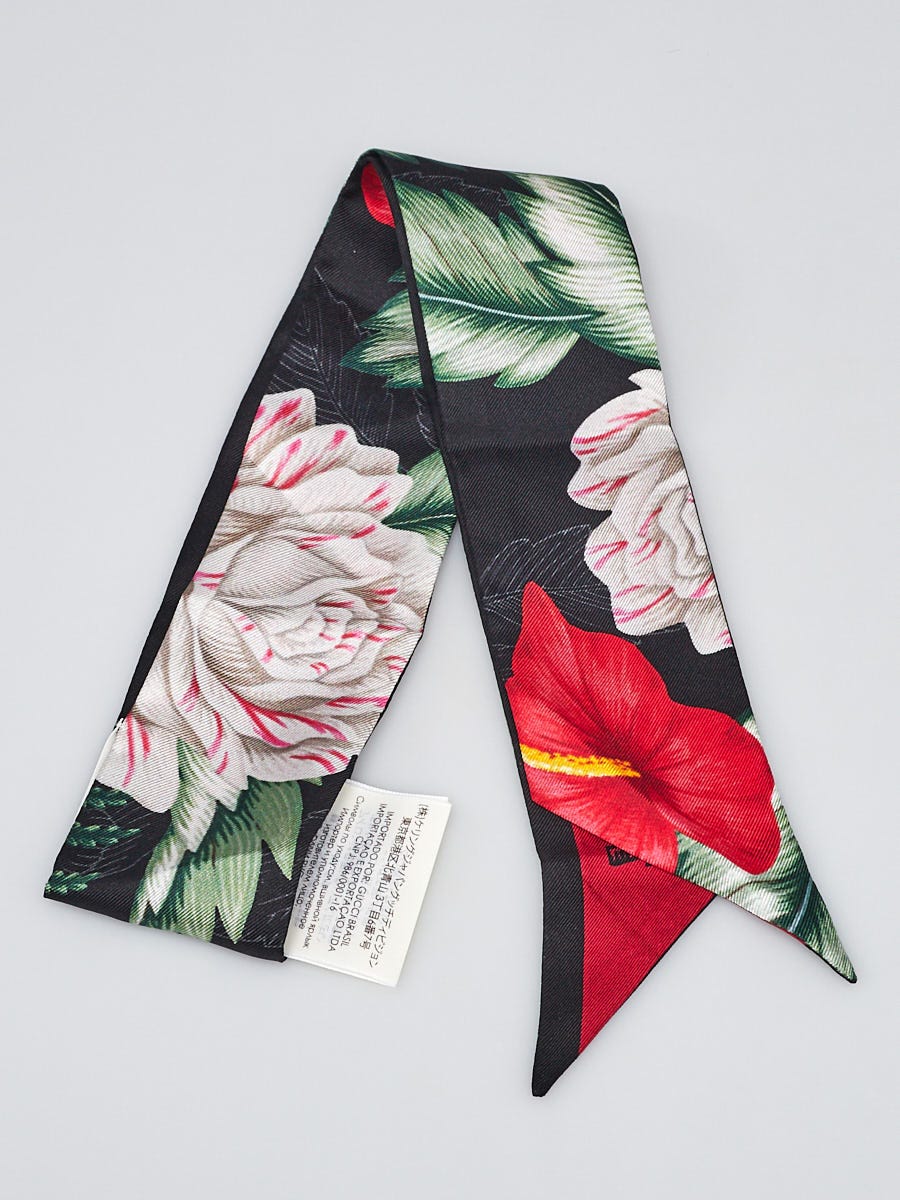 Gucci Multicolor Floral Print Silk Soul Hawaiian Twill Neck Bow