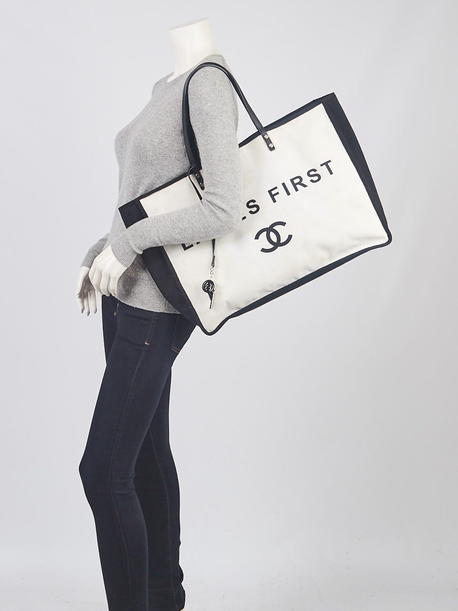 Chanel Black/White Canvas 'Ladies First' Large Shopping Tote Bag