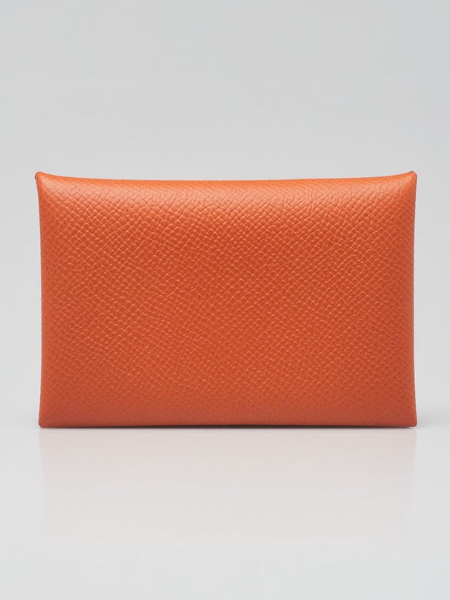 Hermes Orange Epsom Leather Calvi Card Case